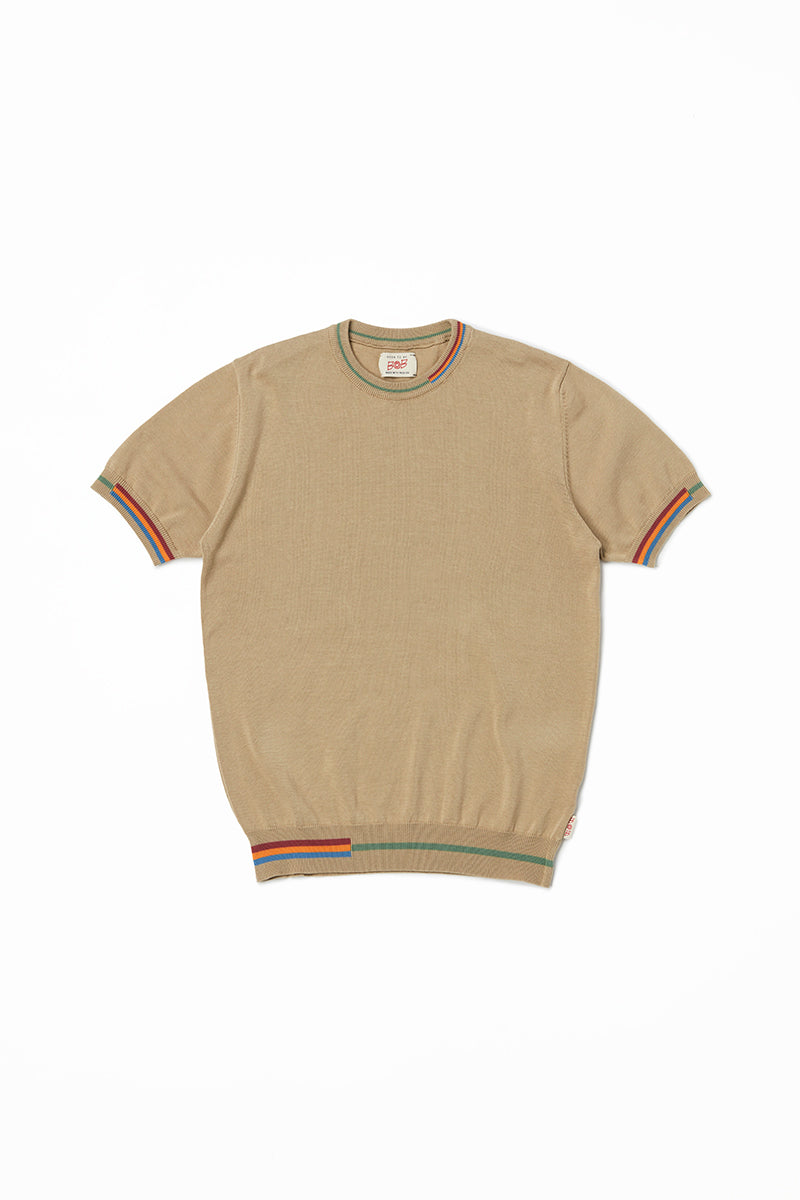 カラーブロックニットTシャツ / Col:BEIGE ベージュ