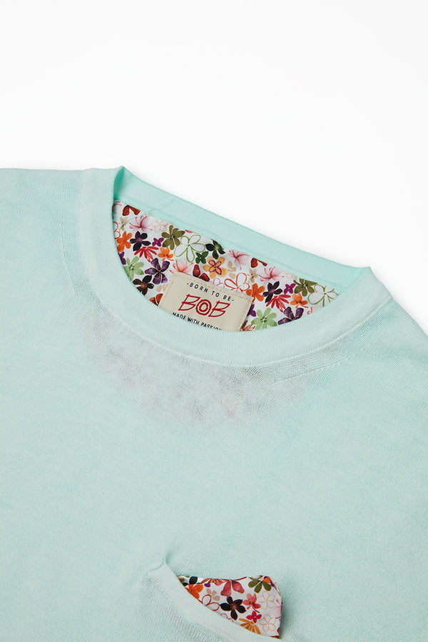 ガーメントダイニットTシャツ / Col:ACQUA アクアブルー