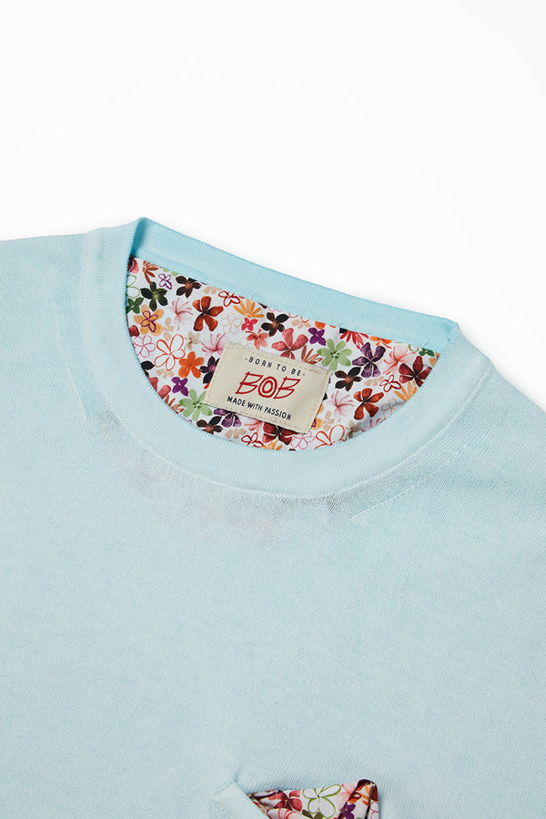 ガーメントダイニットTシャツ / Col:CIELO スカイブルー