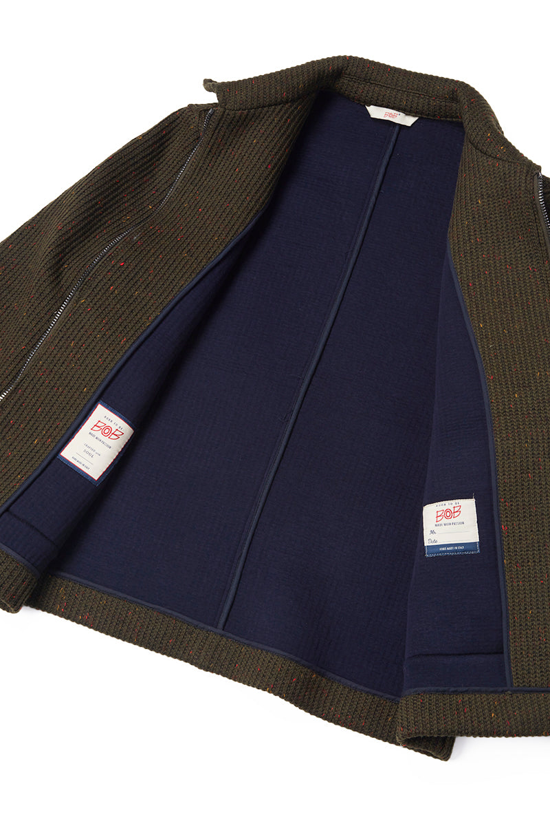 JASON132 テクスチャードジップジャケット / Col:MILITARE カーキ系