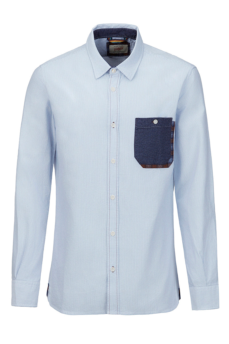 HALF100 コンビネーションポケットストライプシャツ / COL:CELESTE ブルー系