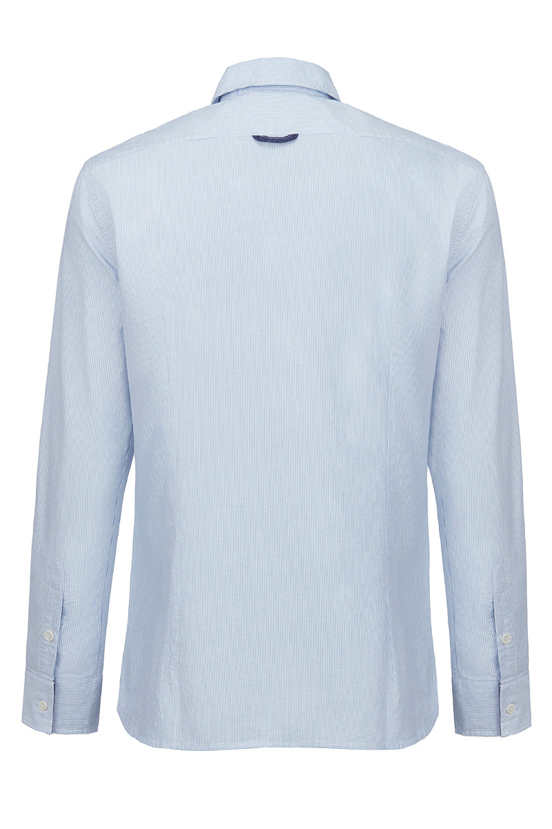 HALF100 コンビネーションポケットストライプシャツ / COL:CELESTE ブルー系