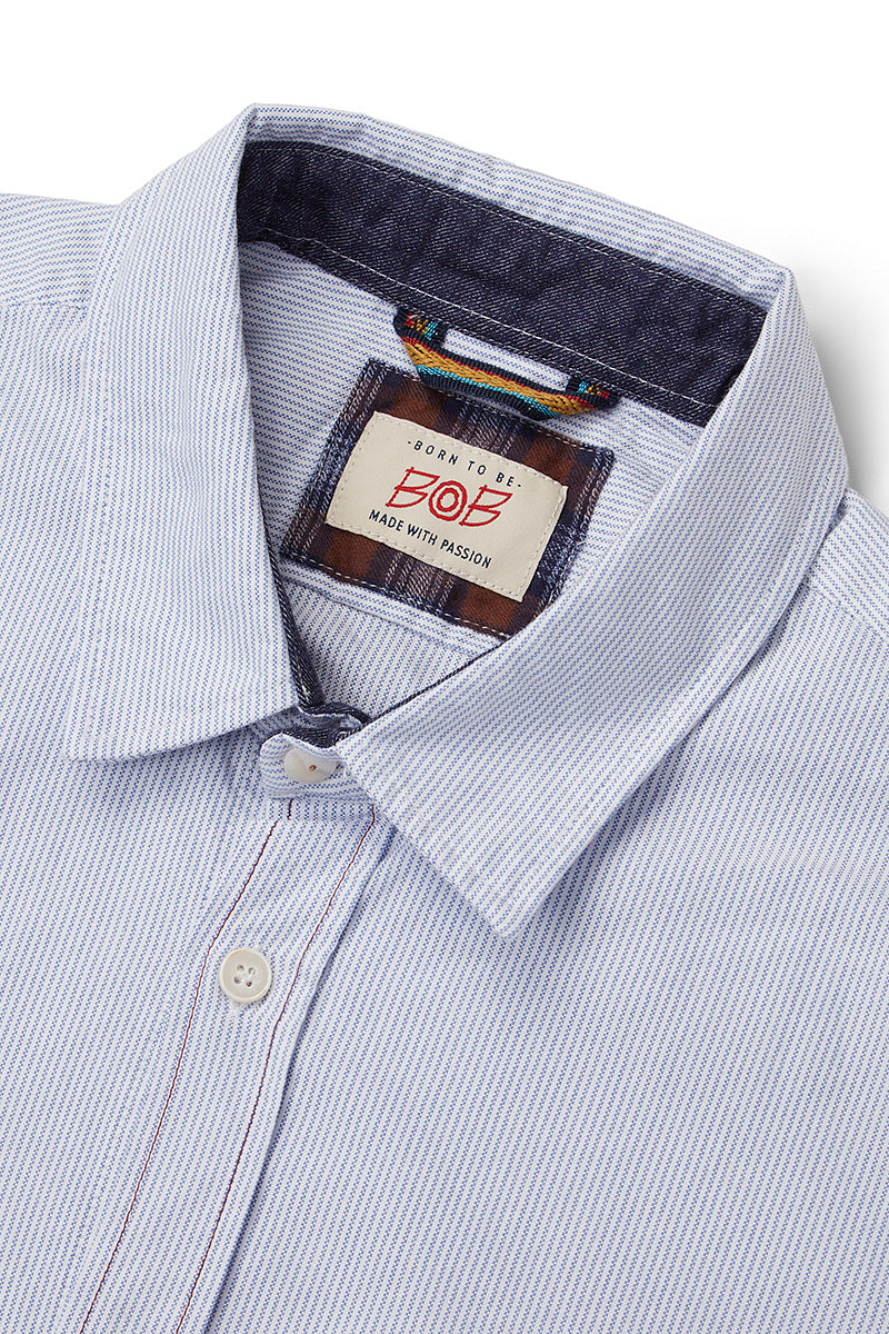 HALF100 コンビネーションポケットストライプシャツ / COL:CELESTE ブルー系