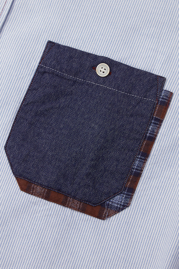 HALF100 コンビネーションポケットストライプシャツ / COL:CELESTE ブルー系