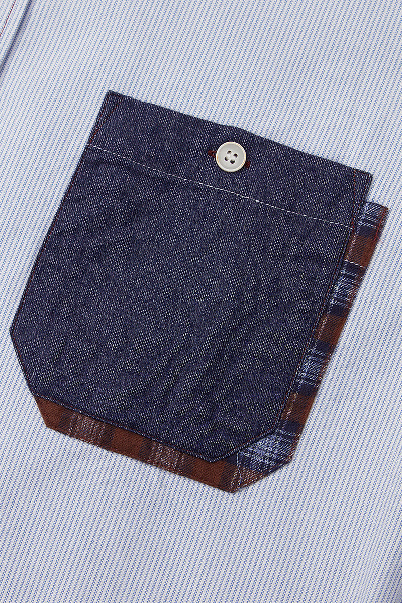 HALF100 コンビネーションポケットストライプシャツ / COL:CELESTE ブルー系