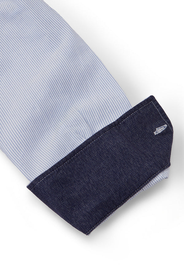 HALF100 コンビネーションポケットストライプシャツ / COL:CELESTE ブルー系