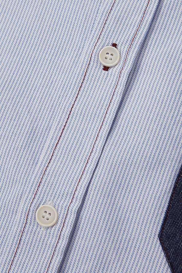 HALF100 コンビネーションポケットストライプシャツ / COL:CELESTE ブルー系