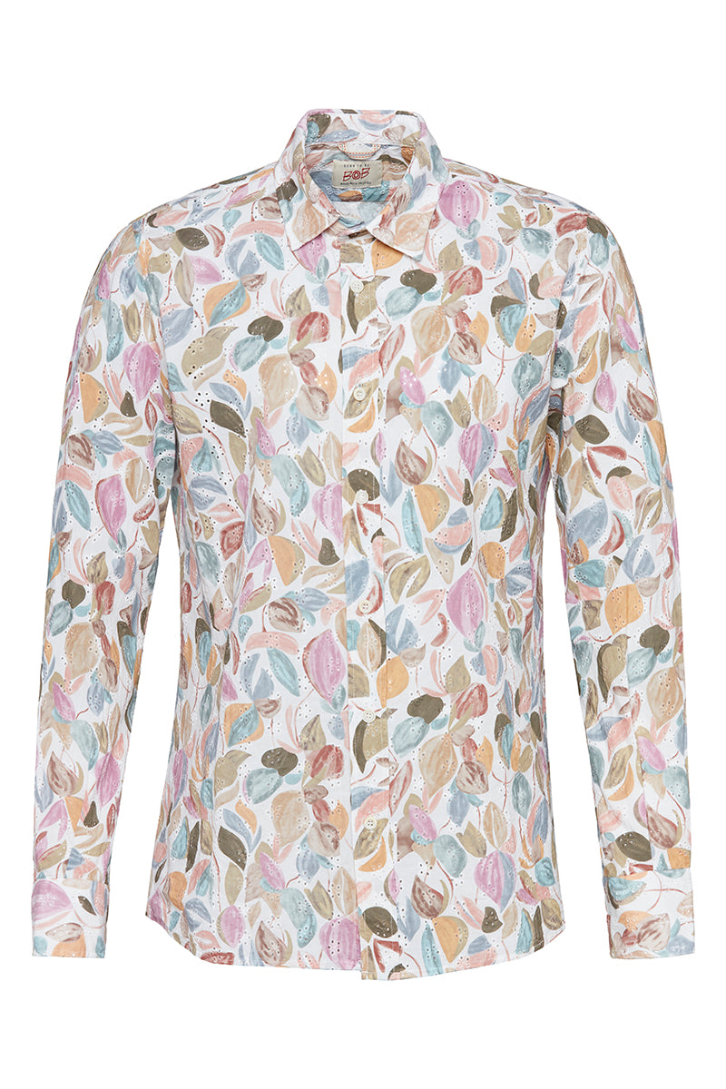 TUTOR506 ボタニカルアートプリント コットンシャツ / VAR1 マルチカラー