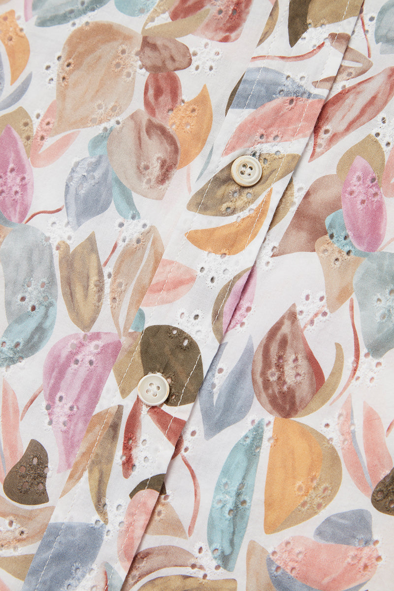 TUTOR506 ボタニカルアートプリント コットンシャツ / VAR1 マルチカラー
