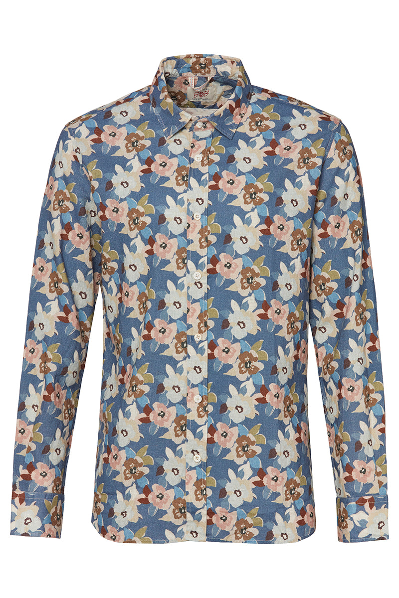 TUTOR502 レトロフラワープリントリネンシャツ / UNICA マルチカラー