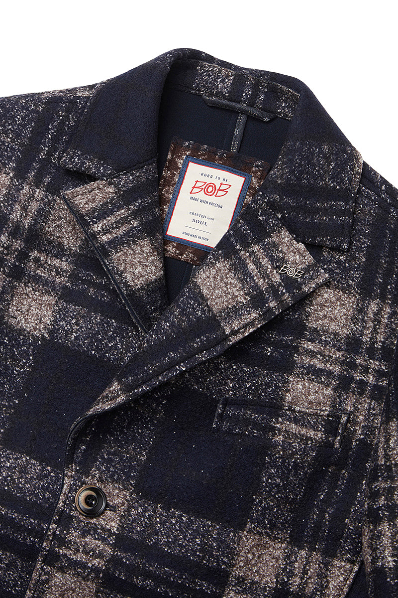ANDY179 シルクブレンドチェックパターンチェスターコート / COL:VAR1 ネイビー系