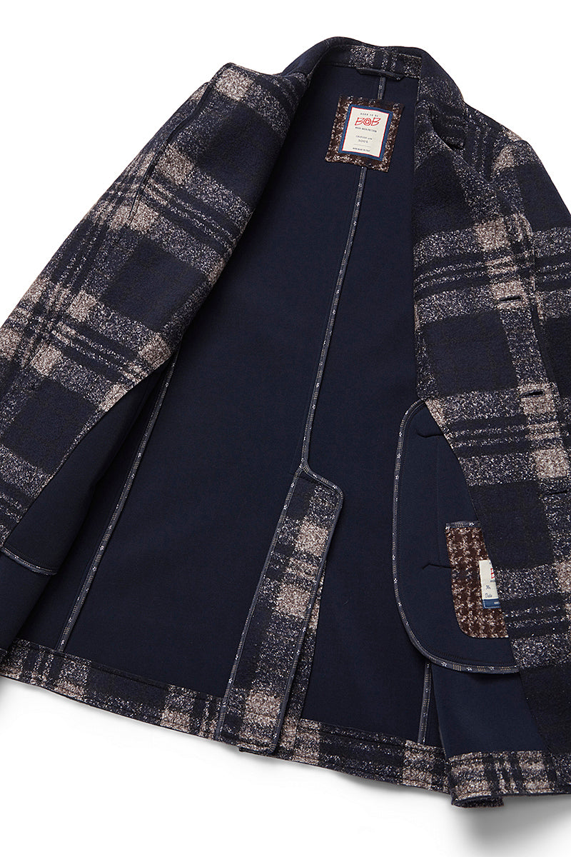 ANDY179 シルクブレンドチェックパターンチェスターコート / COL:VAR1 ネイビー系
