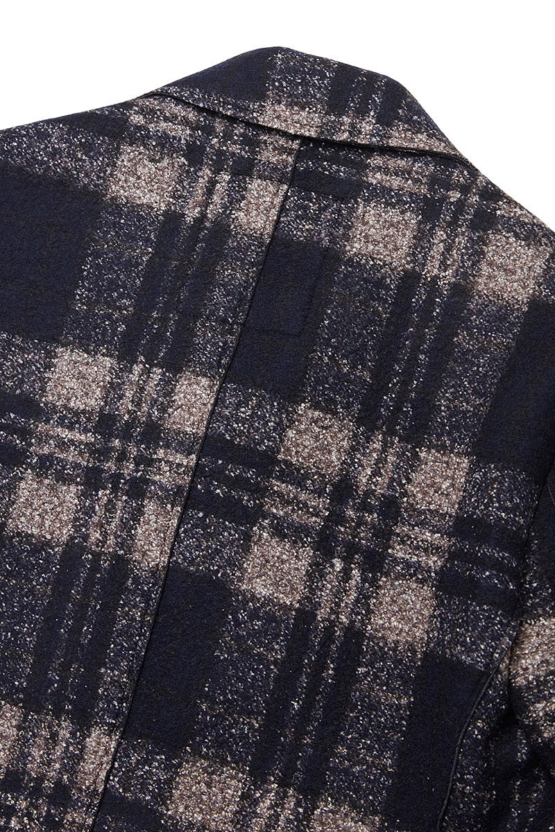 ANDY179 シルクブレンドチェックパターンチェスターコート / COL:VAR1 ネイビー系