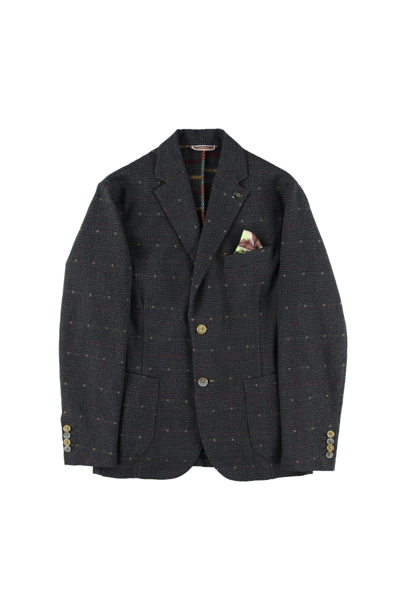 シャドウチェックアンドドットパターンジャケット / Col:BLU ネイビー系