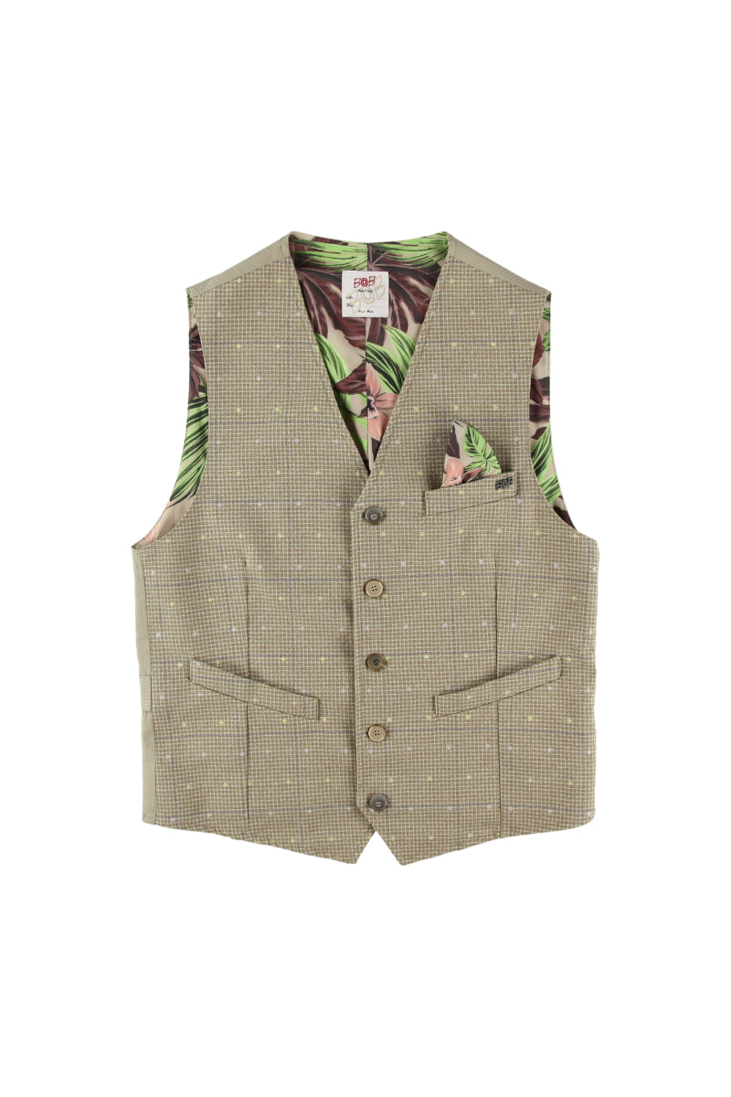 シャドウチェック&ドットパターンジレ / Col:SABBIA サンドベージュ