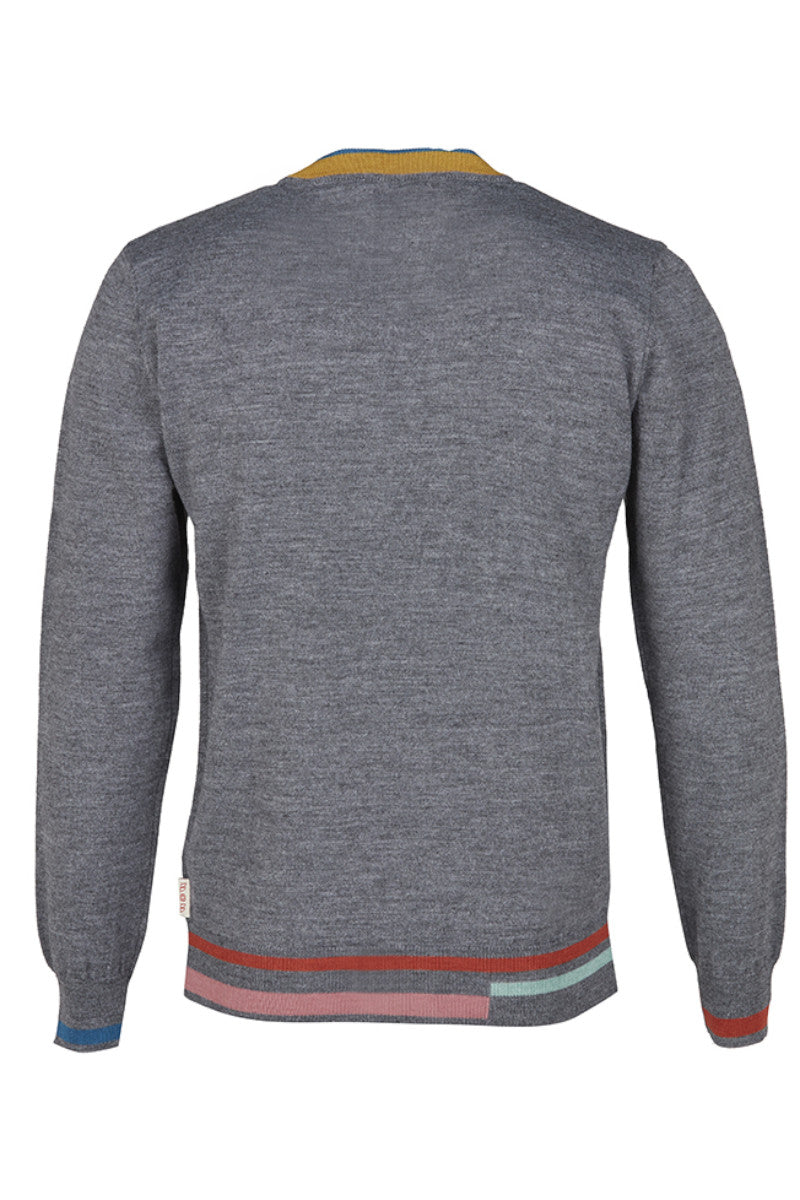 LEOS マルチカラーラインクルーネックニット / COL:FURO グレー系