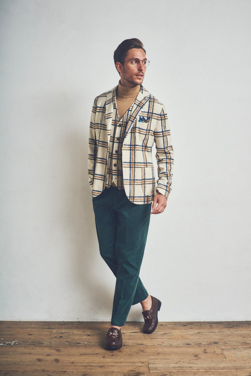 HARLOW202 ライトウール チェックパターンジャケット / Col:VAR1 ホワイト