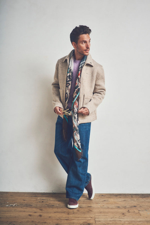 JASON132 テクスチャードジップジャケット / Col:MILITARE カーキ系