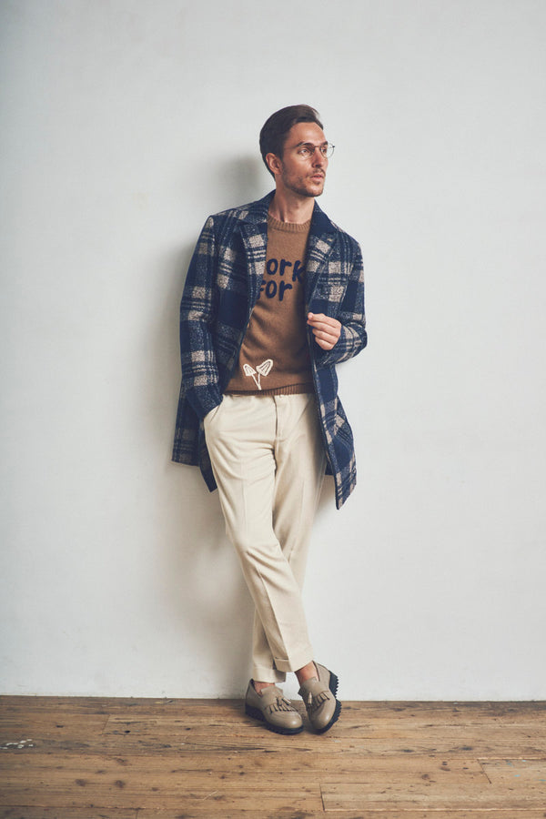 ANDY179 シルクブレンドチェックパターンチェスターコート / COL：VAR1 ネイビー系