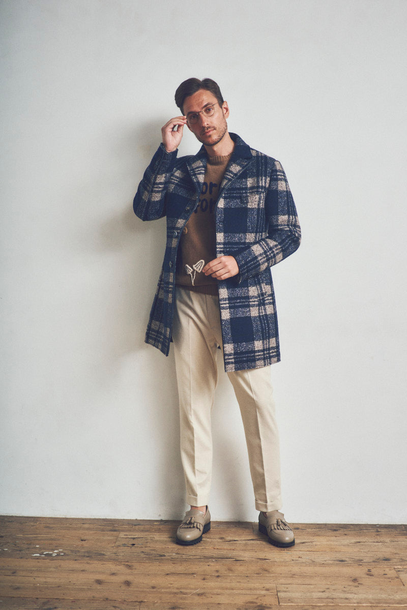 ANDY179 シルクブレンドチェックパターンチェスターコート / COL：VAR1