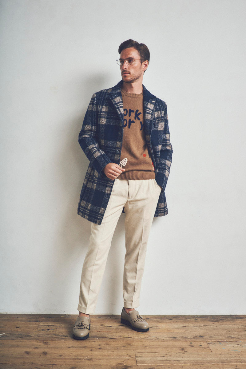 ANDY179 シルクブレンドチェックパターンチェスターコート / COL：VAR1 ネイビー系