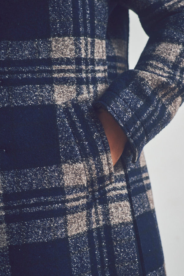 ANDY179 シルクブレンドチェックパターンチェスターコート / COL：VAR1 ネイビー系