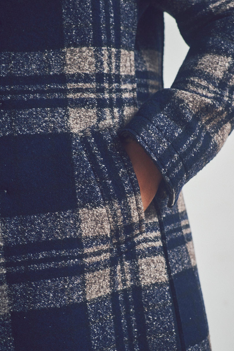ANDY179 シルクブレンドチェックパターンチェスターコート / COL：VAR1 ネイビー系