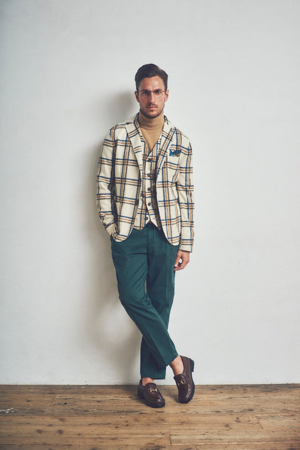 HARLOW202 ライトウール チェックパターンジャケット / Col：VAR1 ホワイト