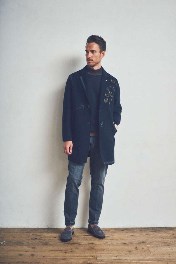 OPEN ハンドペイントデザインチェスターコート / COL：NOTTE ネイビー系