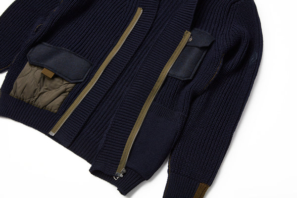 ミリタリーニットカーディガン / Col：BLU ネイビー系