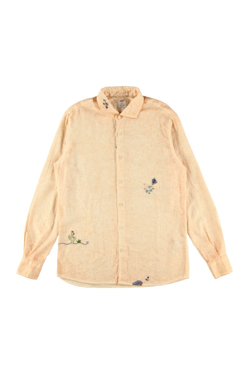 【24SS ARCHIVE ITEM】Embroidered Linen Shirt / Col：ALBICOCCA　オレンジ