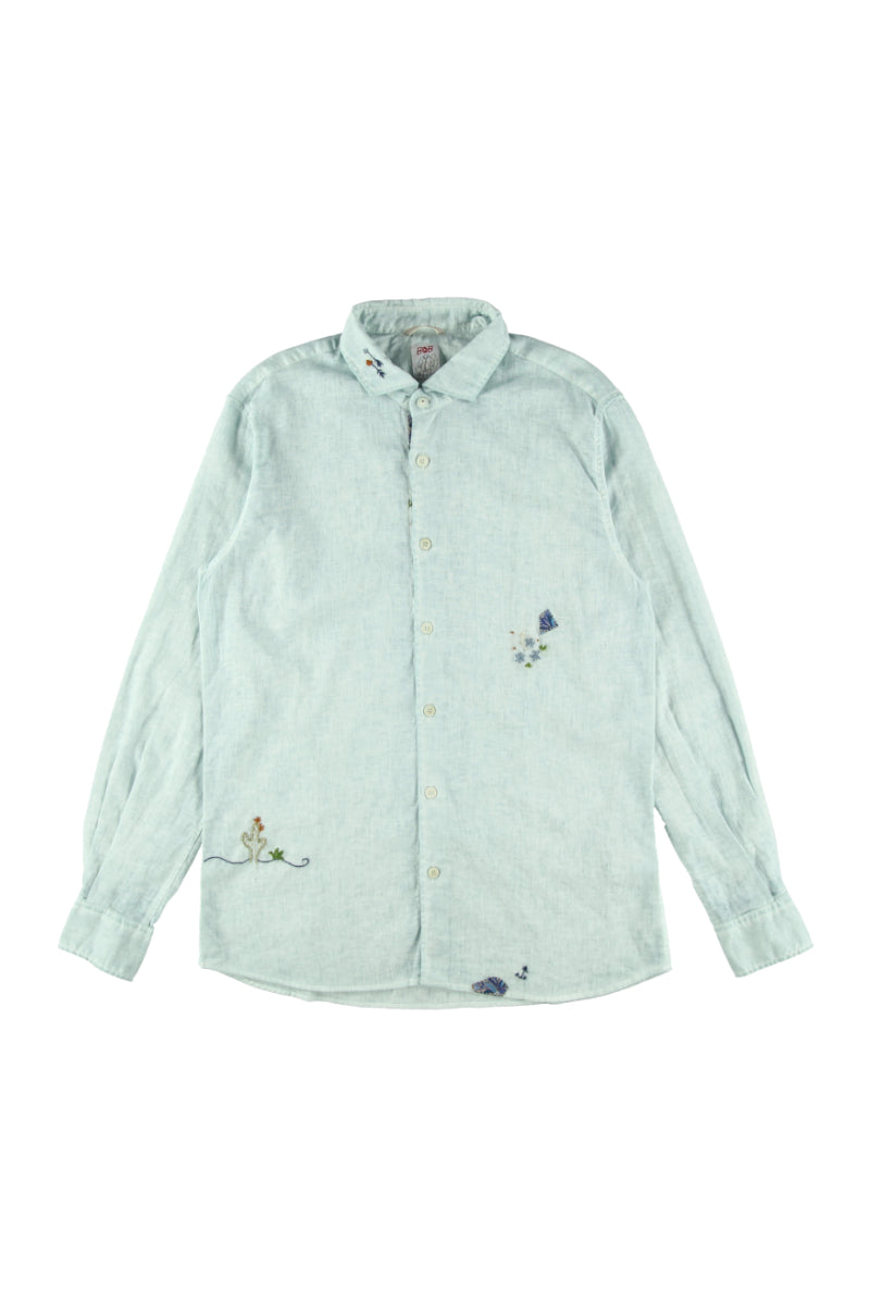【24SS ARCHIVE ITEM】Embroidered Linen Shirt / Col：CLOUD　ブルー