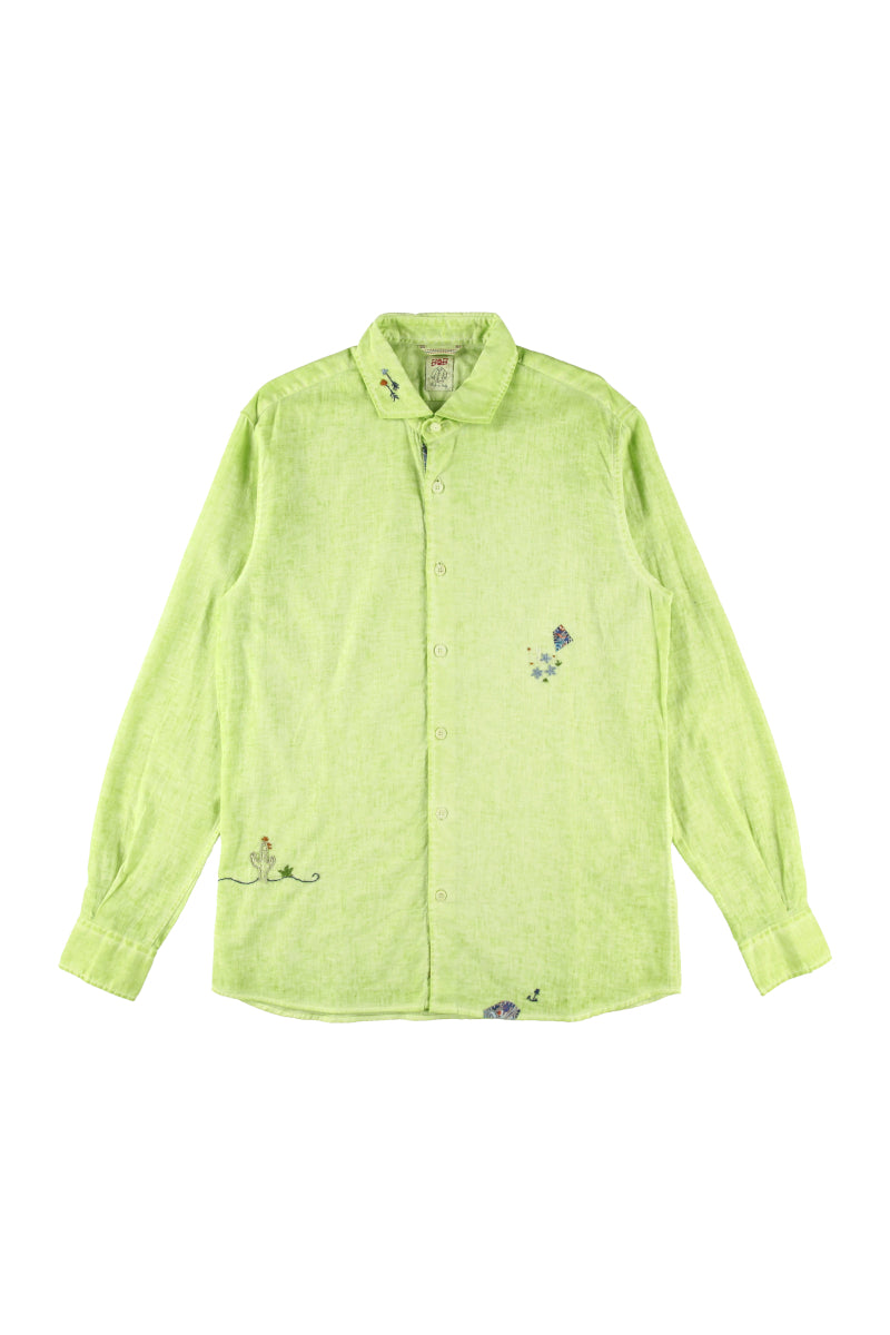 【24SS ARCHIVE ITEM】Embroidered Linen Shirt / Col：MATCHA グリーン