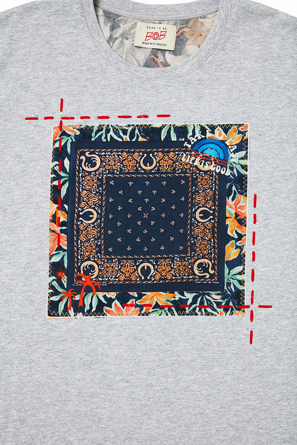 パッチワークＴシャツ / Col：MELANGE 杢グレー