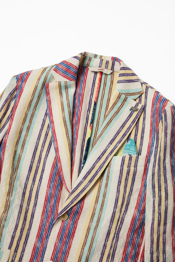 ランダムストライプカラミ織ジャケット / Col：VAR1 マルチ