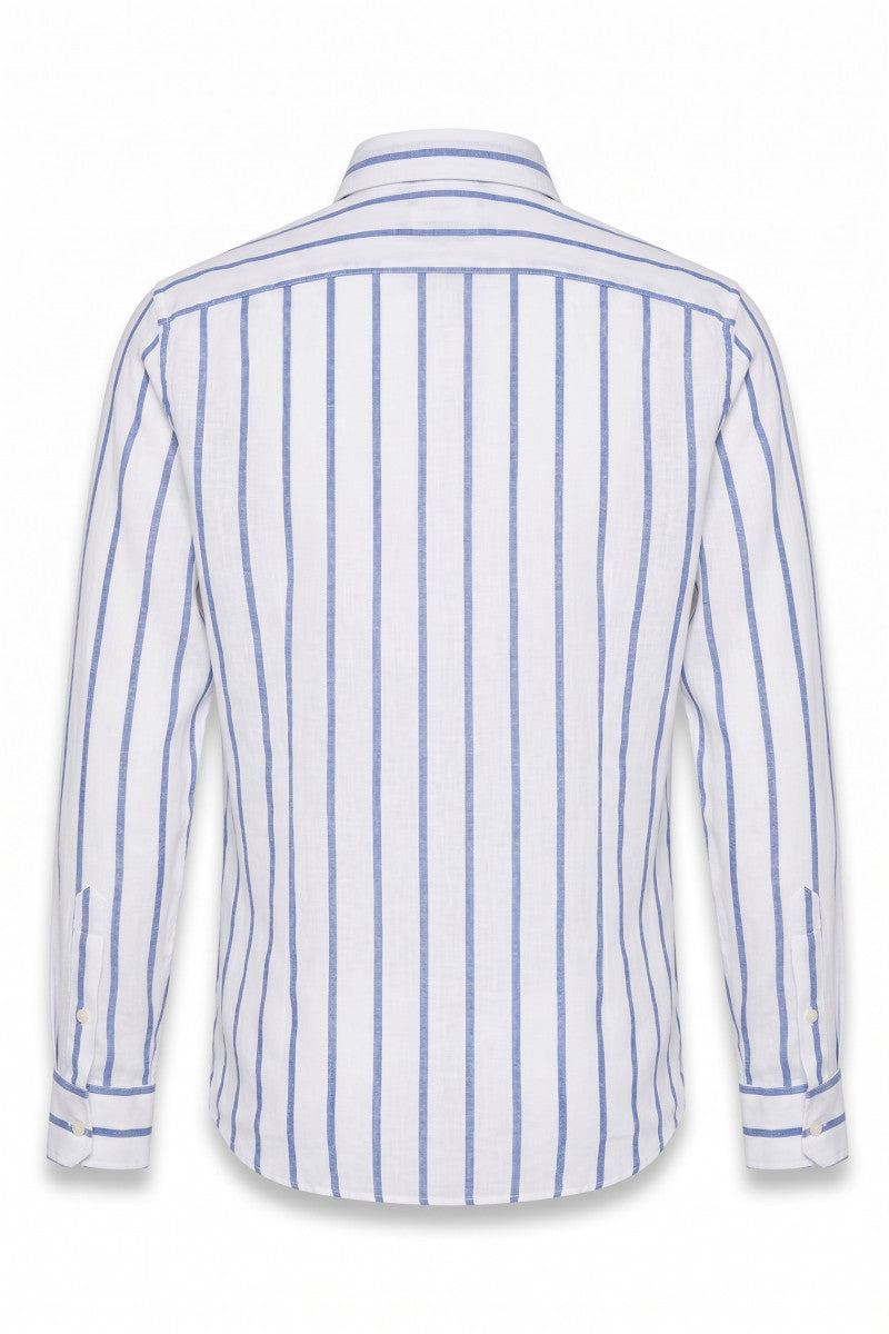 LOP516 ハンドペイントストライプリネンシャツ / INDACO インディゴブルーストライプ