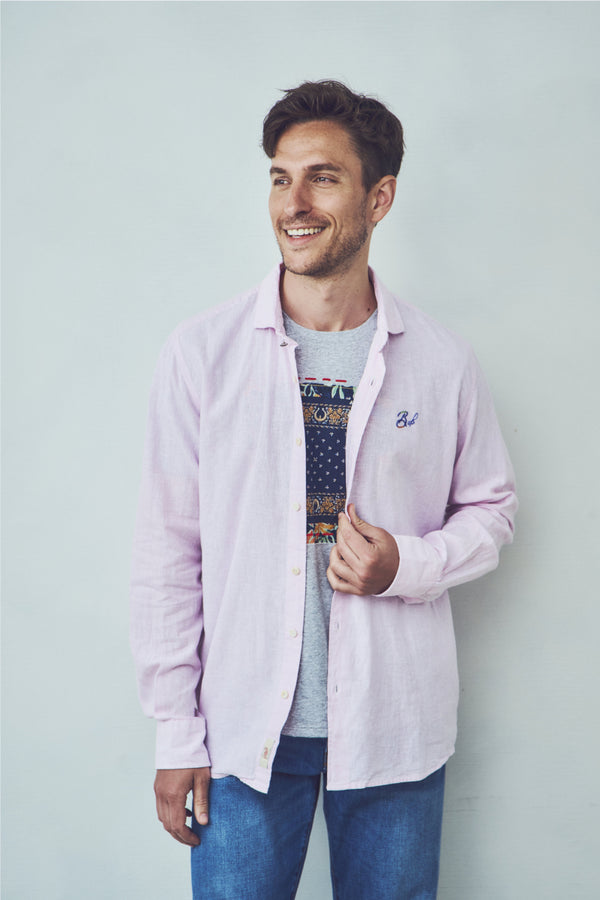 ワンポイントロゴハンドステッチシャツ / Col：BLU