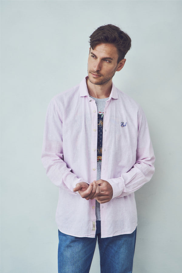 ワンポイントロゴハンドステッチシャツ / Col：BLU