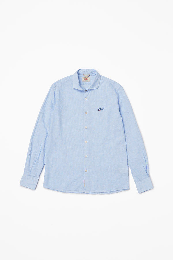 ワンポイントロゴハンドステッチシャツ / Col：BLU