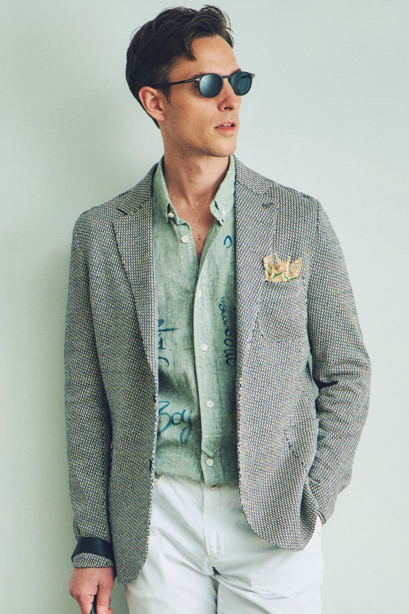 JAKE562T テクスチャーニットジャケット / NATURARE BLU クリーム×ネイビー