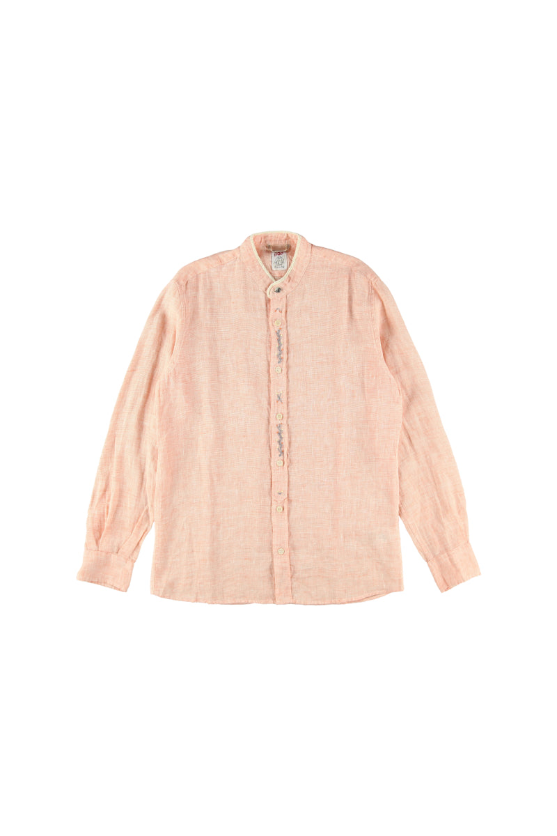 【24SS ARCHIVE ITEM】Embroidered Linen Shirt / COL：ARANCIO ピンクオレンジ