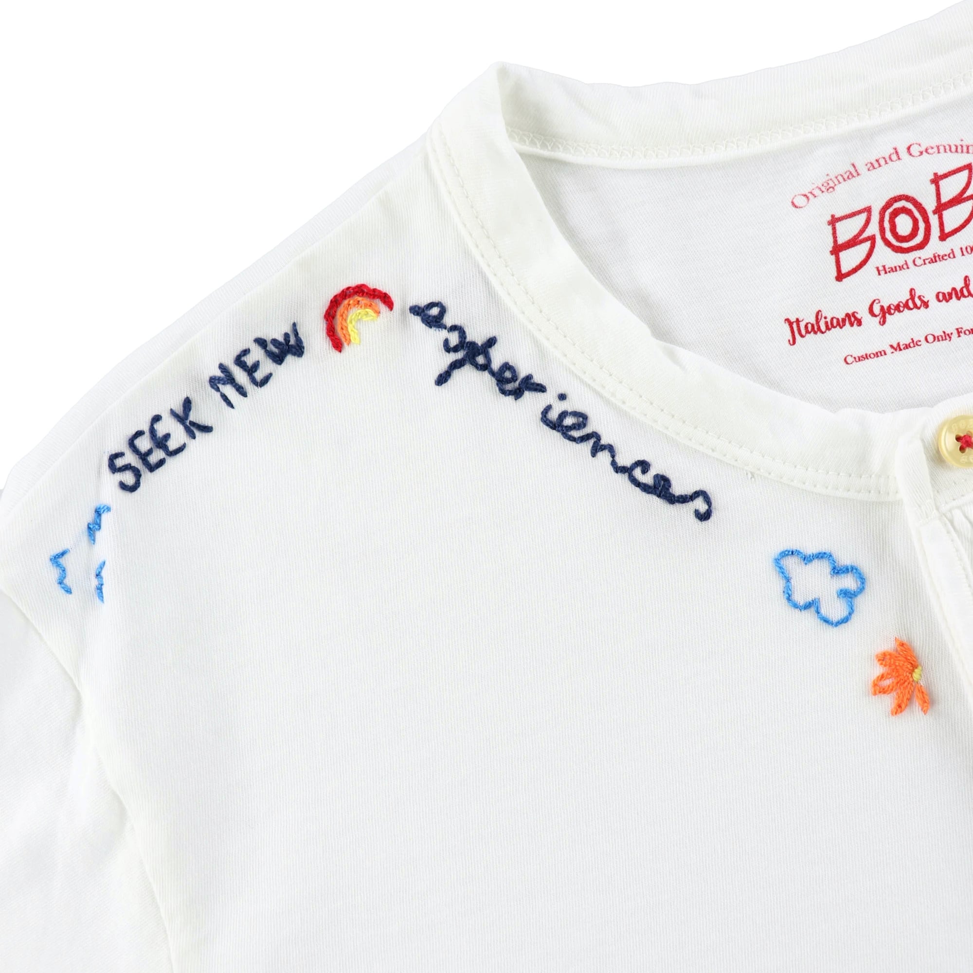 エンブロイダリーヘンリーネックTシャツ / Col：BIANCO