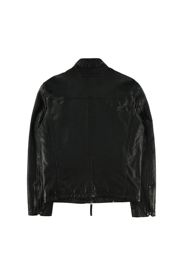 ハンドステッチシングルライダースレザージャケット / Col：BLACK ステッチカラーYELLOW