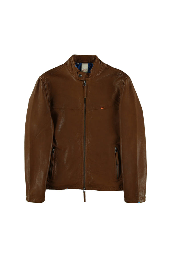 ハンドステッチシングルライダースレザージャケット / Col：BLACK ステッチカラーYELLOW