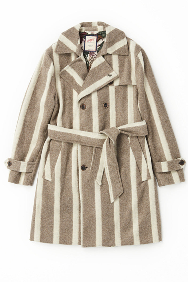 ストライプベルテッドコート / Col：VAR2 ベージュ系