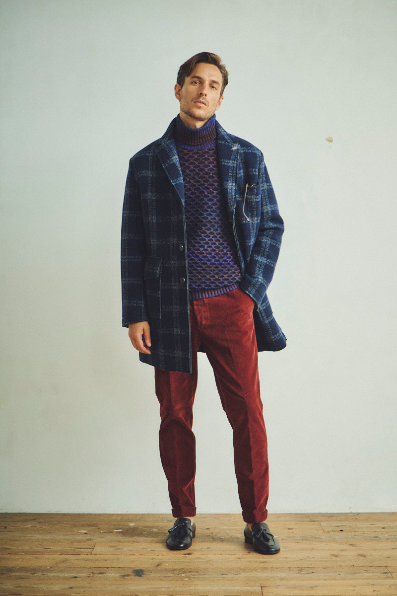 【24AW】Plaid bonding coat SHELBY385 №074741630 / VAR1 ネイビー系