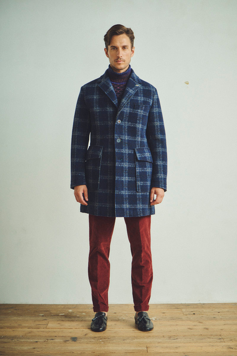 【24AW】Plaid bonding coat SHELBY385 №074741630 / VAR1 ネイビー系