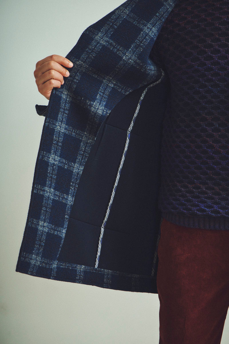 ボンディングチェックチェスターコート / Col：VAR1 ネイビー系