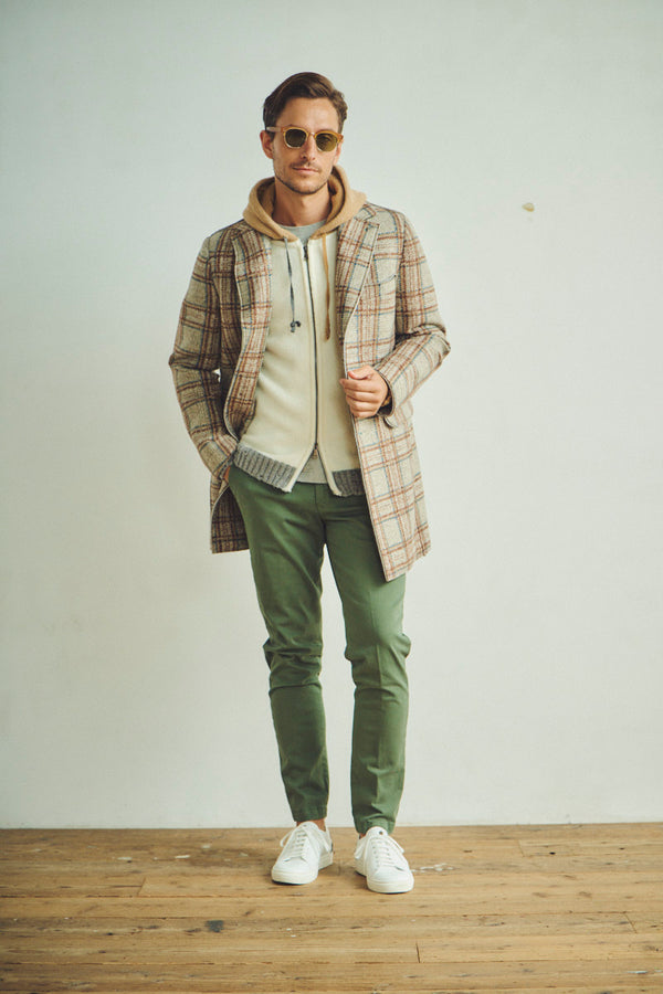 レトロチェックボンディングチェスターコート / Col：VAR2 グレー系