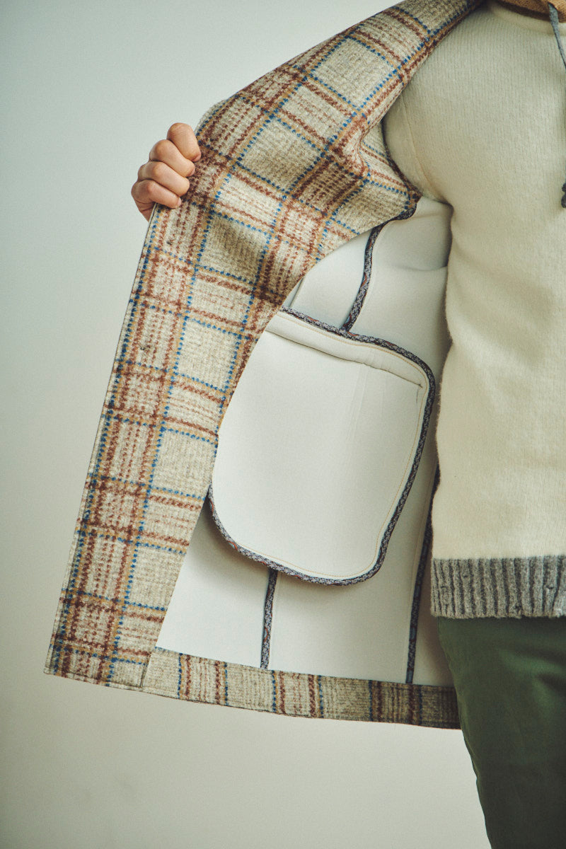 レトロチェックボンディングチェスターコート / Col：VAR1 ベージュ系